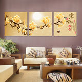 玉兰花装饰画客厅现代简约三联壁画沙发背景墙挂画无框画家和富贵