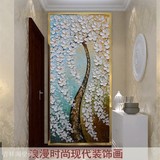 3D立体玄关走廊过道欧式客厅竖版大型壁画背景墙纸壁纸发财树油画