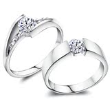 包邮正品18K白铂金莫桑石钻石情侣对戒男女订婚戒指环结婚钻戒