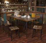 美式复古做旧铁艺实木茶餐厅咖啡厅快餐厅奶茶店餐桌椅套件方桌椅