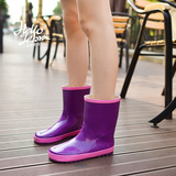 韩国时尚外贸雨鞋女士紫色防滑防水雨靴中筒韩版春秋女胶鞋女套鞋