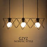 北欧个性创意艺术橱窗餐厅三头过道复古装饰灯具loft铁艺工业吊灯