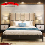 新中式酒店双人床高靠背布艺大软床实木水曲柳婚床样板房家具定制