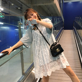 夏季女装韩版时尚休闲套装中长款短袖T恤上衣+蕾丝吊带连衣裙学生