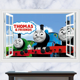3D立体窗户 托马斯小火车 儿童房卧室卡通装饰贴壁画壁纸墙贴B276