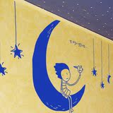 韩国卡通人物客厅卧室儿童房幼儿园环保墙贴橱窗玻璃贴吊饰大月亮