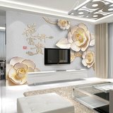 3D立体现代中式客厅沙发电视背景墙纸家和玫瑰墙壁纸壁画浮雕墙布