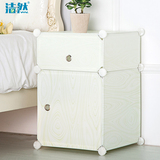 现代简约床头柜 白色卧室储物柜塑料家具带门小柜子简易衣柜三层