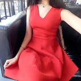 2016夏装新款女装性感红色蓬蓬裙名媛无袖连衣裙韩版修身显瘦短裙