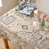 外贸复古做旧棉麻桌布 世界地图 zakka 茶几餐桌盖布巾 拍照背景