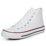 夏季新款白色高帮帆布鞋女韩版潮平跟平底系带布鞋学生球鞋小白鞋