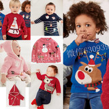 英国大牌NEXT 男童女童秋冬加厚红色新年圣诞麋鹿全棉毛衣针织衫