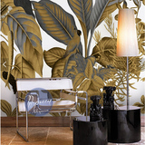 东南亚奢华墙纸壁画 卧室办公室工装主题房背景墙壁纸 热带植物