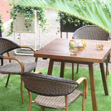 缅甸金丝柚木方桌户外家具铝合金编藤椅一桌四椅庭院花园桌椅组合