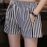 新款韩版女装黑白竖条纹短裤女夏宽松休闲运动热裤大码显瘦阔腿裤