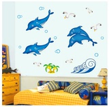 可爱卡通小海豚夜光荧光墙贴创意装饰儿童房卧室玻璃门窗贴画粘纸