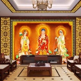 大型壁画阿弥陀佛宗教背景墙纸西方三圣佛教佛像菩萨壁纸