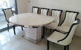 温州致美家具顺尔达台州现代不锈钢折叠伸缩变形两用仿大理石餐桌