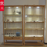 实木免漆展柜老榆木玻璃展柜中式简约茶具展示柜珠宝首饰带锁展柜