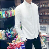 夏季薄款男士修身白寸衫韩版青少年休闲长袖衬衫男免烫百搭工作服