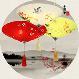 新中式吊灯餐厅客厅灯复古茶楼伞灯创意艺术中国风手绘画布艺灯具