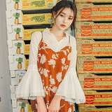 韩国chic风 秋季新款纯色复古大喇叭袖 微透视单排扣长袖衬衫女