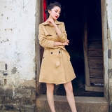 2016秋装新款气质韩版修身显瘦百搭长袖双排扣中长款风衣女外套潮