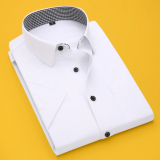新款夏季男工装短袖衬衫免烫修身商务衬衣白色工作服纯色男士寸衫
