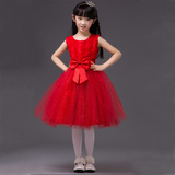 女童连衣裙大红色儿童裙子春秋装公主裙3-4-6-8岁蓬蓬裙表演服饰