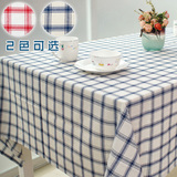 美式乡村蓝色/红色纯棉格子桌布台布拼接纯棉花边环保成品定制