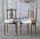 美式乡村 法式复古实木餐椅 英式古董雕花椅 地中海镀金色书房椅