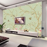 简约现代无纺布中式墙纸花鸟手绘立体卧室客厅电视背景无缝壁画