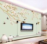 中式无缝大型壁画客厅花鸟墙纸壁画卧室沙发电视影视墙无缝壁画
