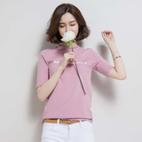 韩版学生短袖t恤女夏季简约百搭打底衫针织圆领修身显瘦冰丝中袖