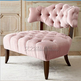 美式实木简约时尚餐椅欧式布艺拉扣休闲椅新古典创意沙发椅梳妆椅