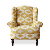 欧式时尚客厅单人沙发美式黄色心形印花布艺沙发简约休闲老虎椅