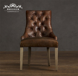 美式橡木拉扣实木做旧软包PU会所餐椅法式皮艺复古布艺咖啡厅吧椅