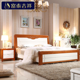 地中海实木床双人床1.5米1.8M白色橡木床高箱储物床原木现代婚床