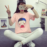 2016夏季韩版新款卡通小丸子百搭短袖t恤女学生闺蜜装印花体恤衫
