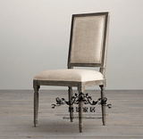 外贸出口原单法式实木复古餐椅美式欧式橡木布艺餐椅 进口亚麻布