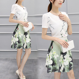 2016夏装新款女装印花裙子连衣裙夏季韩版短袖两件套装裙