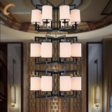 三层楼梯灯长吊灯现代铁艺新中式复式楼客厅大吊灯别墅灯罩吊灯具