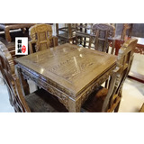 红木象头餐桌非洲鸡翅木福禄寿正方形餐桌实木中式雕花餐桌椅组合