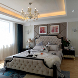新中式实木布艺床 简约后现代禅意床 酒店会所中国风复古卧室家具
