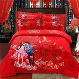 全棉新婚庆加厚磨毛四件套大红纯棉床单被套结婚床品婚礼床上用品