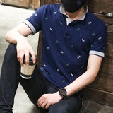 夏季薄款男士短袖T恤韩版修身翻领POLO衫沙滩衣 动物图文青年男装