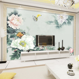 中式牡丹蝴蝶 客厅电视背景墙壁纸 无缝3d立体壁画 卧室书房墙纸