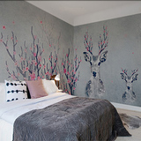 麋鹿北欧欧式背景墙墙纸美式壁纸卧室复古定制壁画无纺布墙布