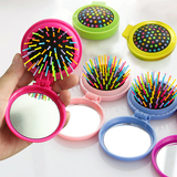 韩国迷你糖果色翻盖式气囊梳子 创意便携式化妆镜子折叠梳子两用
