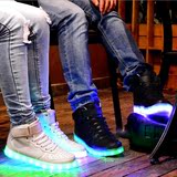 空军一号七彩发光鞋LED夜光鞋男女情侣灯鞋USB充电荧光高帮皮板鞋